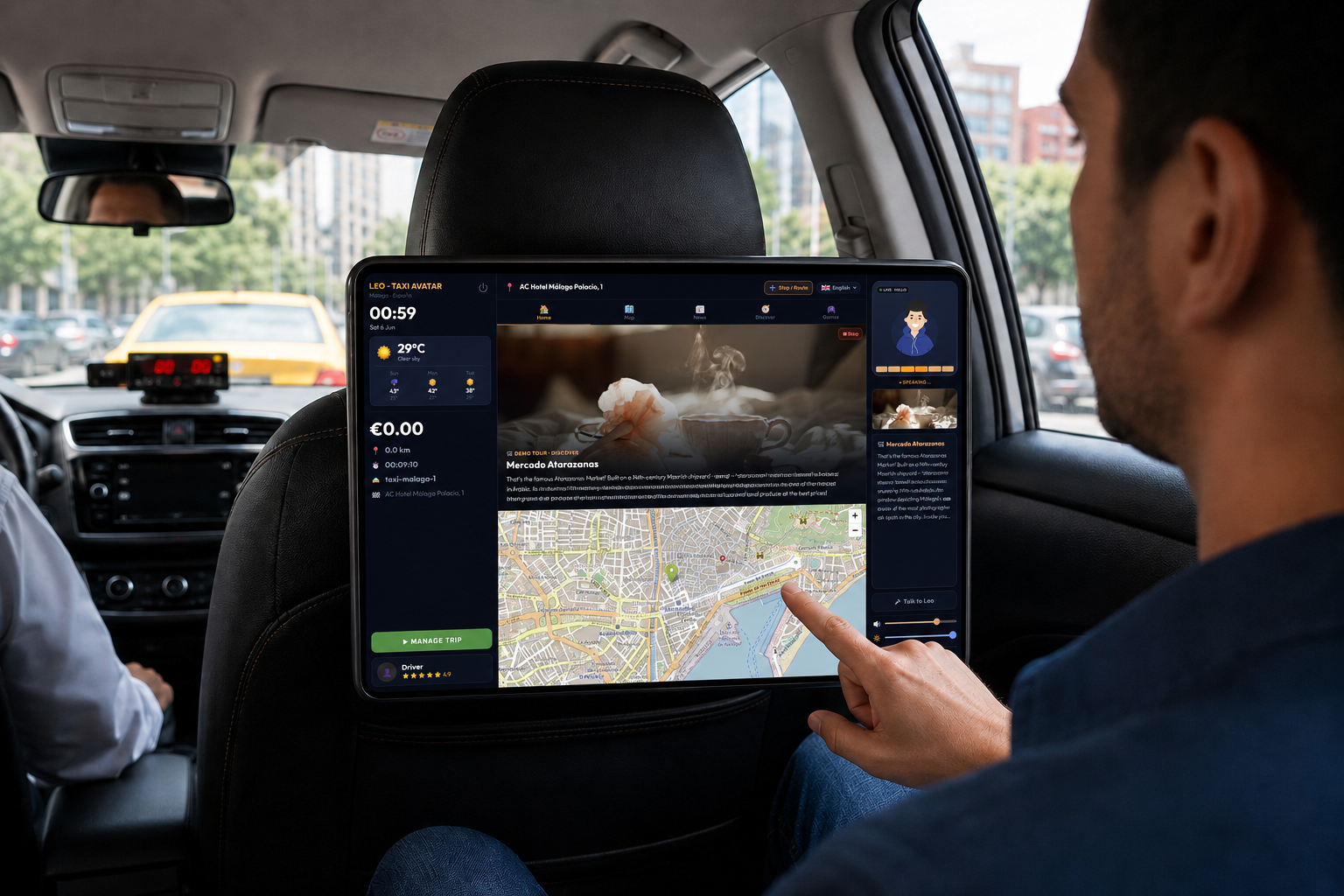 Leo AI assistant on an in-taxi tablet